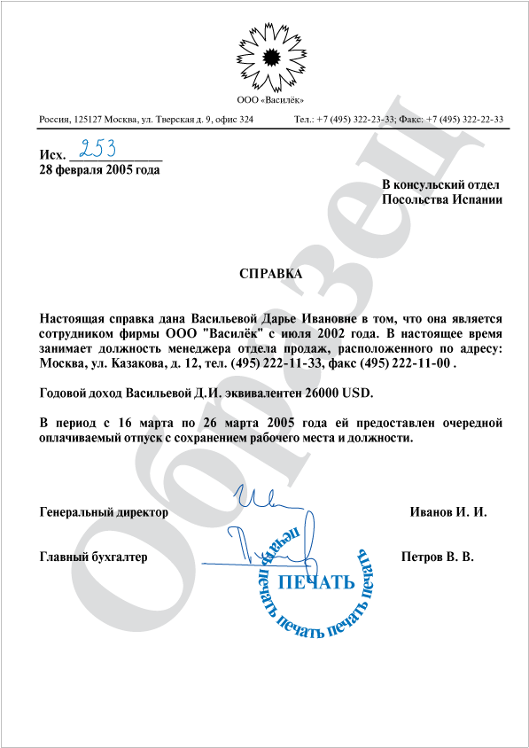 Справка о доходах для визы